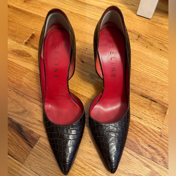 Vintage Celine Burgundy Crocodile Leather Pumps 8.5 - Picture 1 of 4